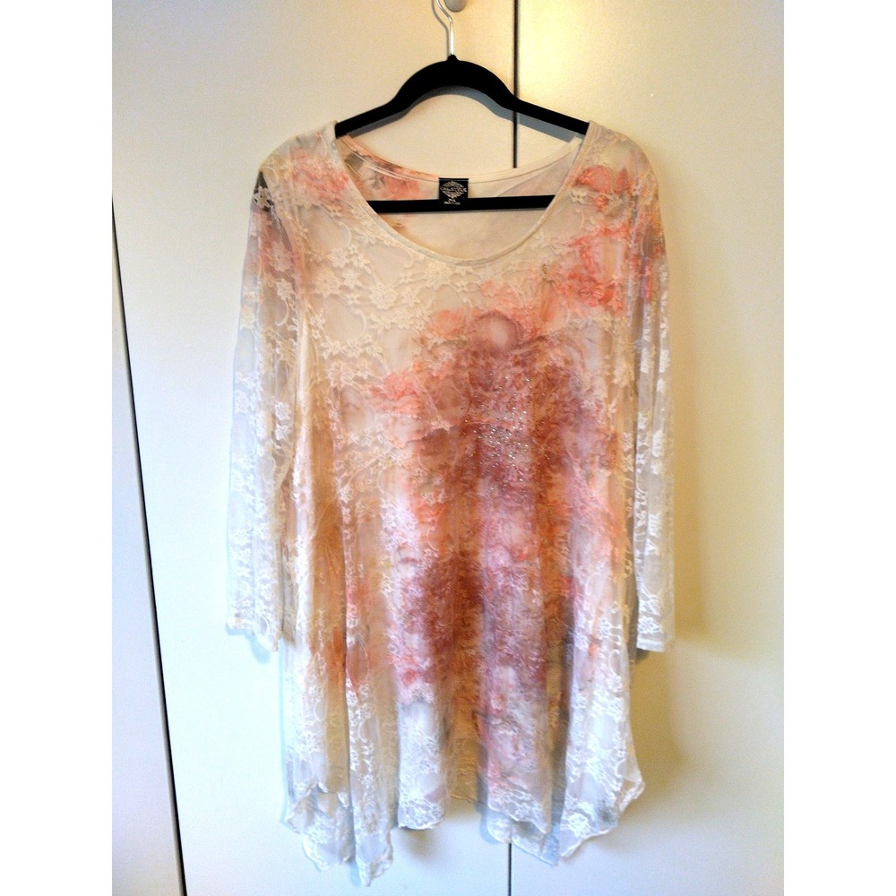 Women's Embellished Rhinestone Lace Boho Tunic Top Size 2xl Whimsigoth Fairy